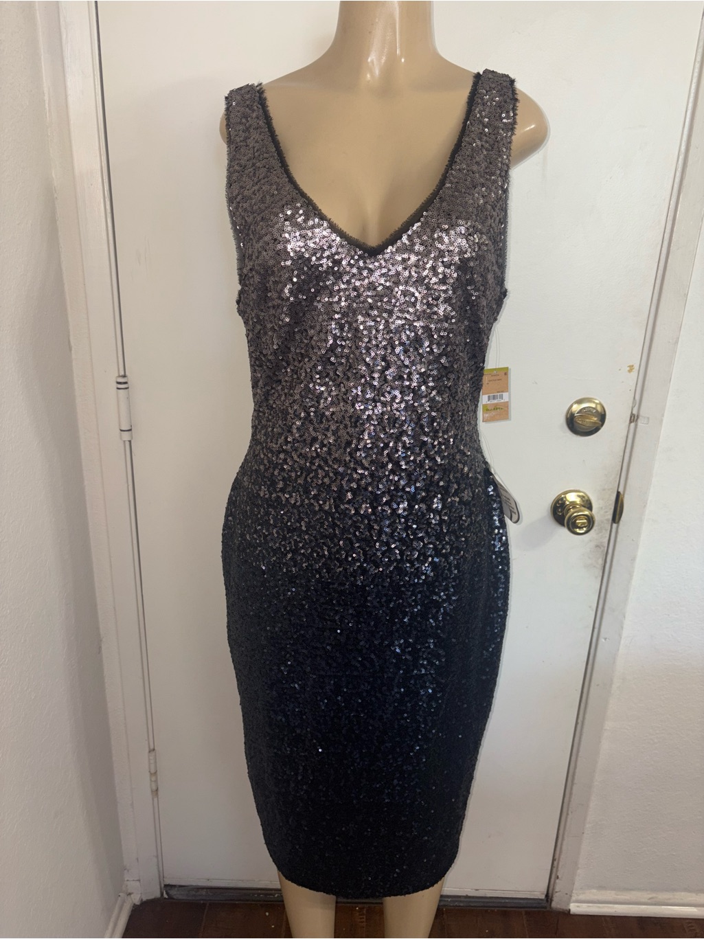 Rachel Rachel Roy Ombr Sequin Midi Dress Cocktail Party V Neck Size 14 Nwt